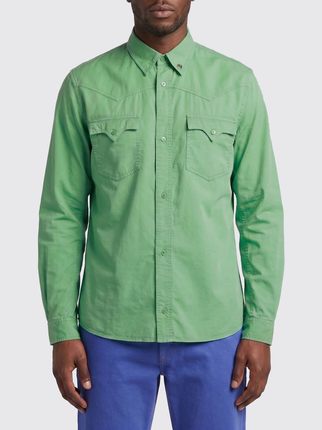Versace Long-Sleeved Cotton Utility Shirt with Patch Pockets