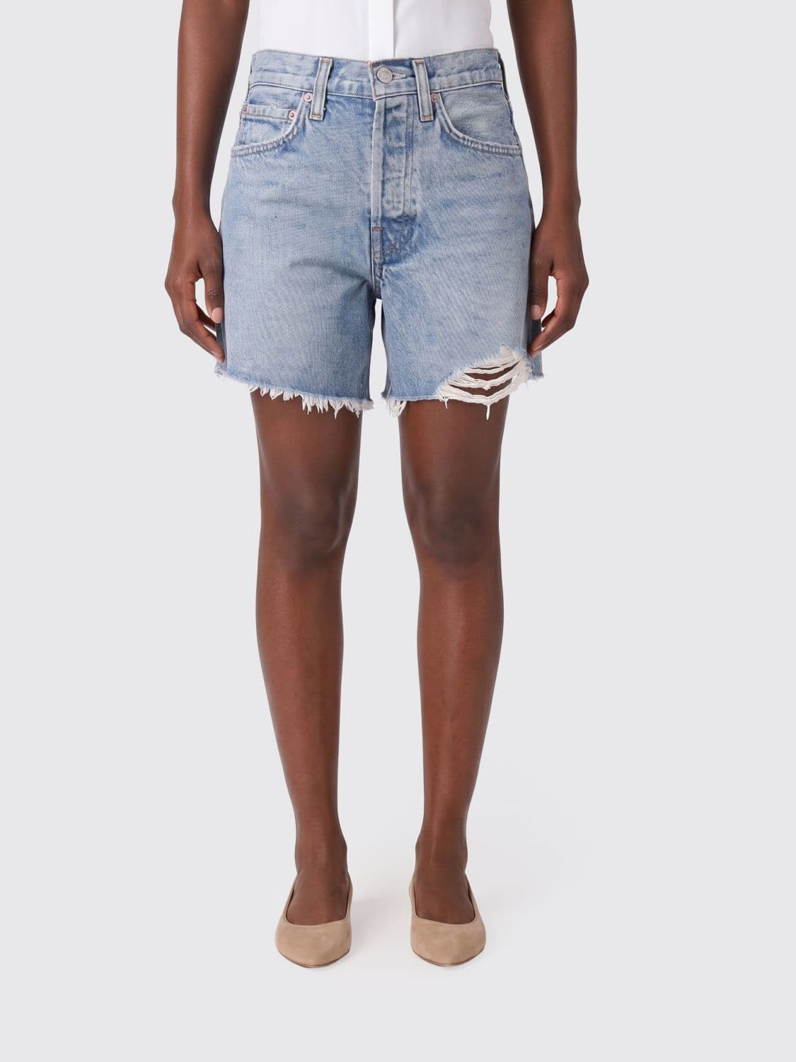 Agolde High-Waisted Distressed Denim Shorts in Regenerative Cotton