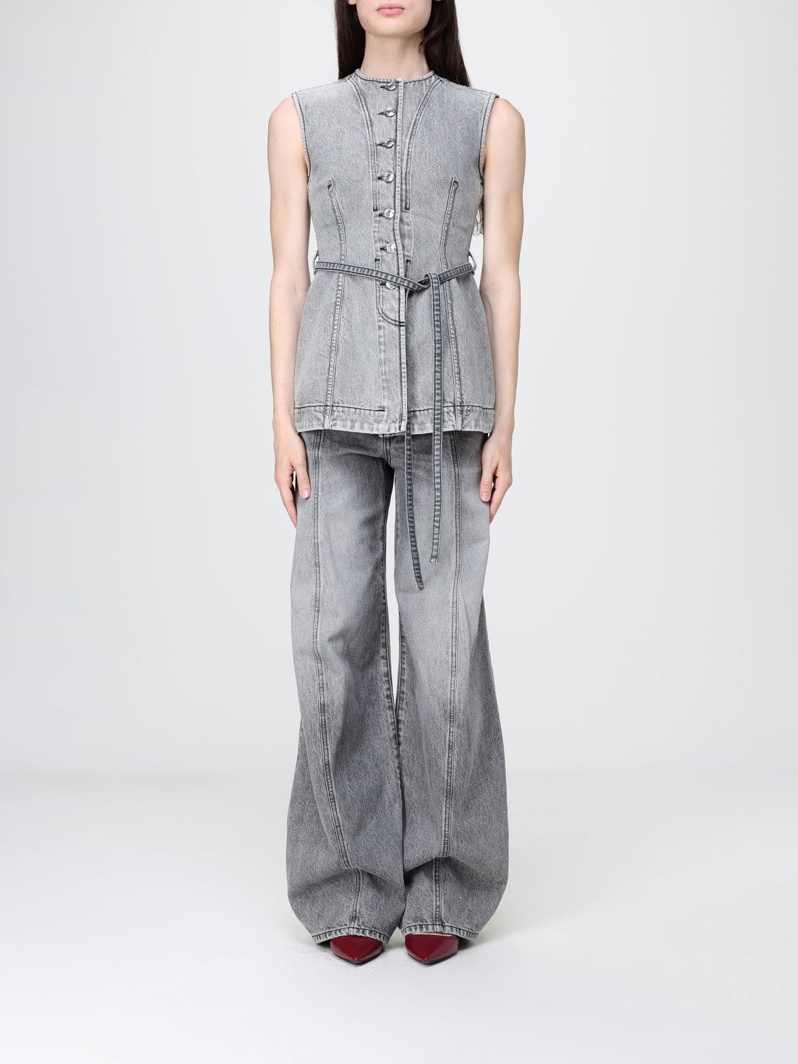 Sportmax Sleeveless Cotton Denim Top with Tie-Belt