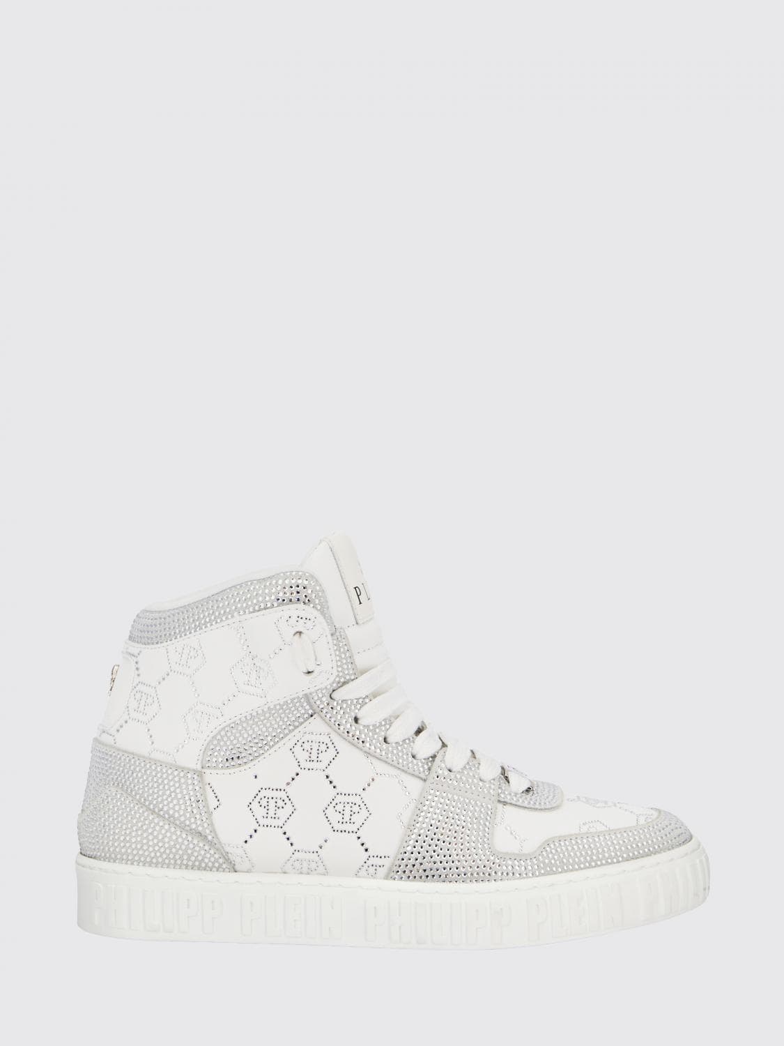 Philipp Plein Leather Sneakers with Applied Rhinestones