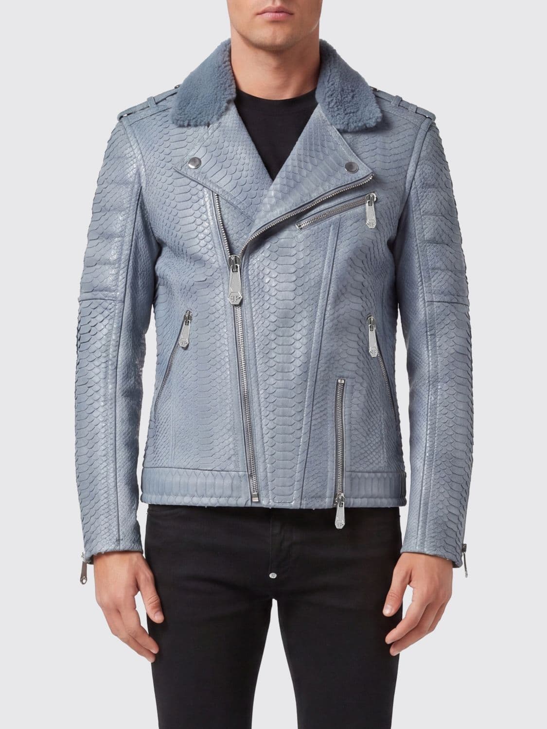 Philipp Plein Snake Leather Biker Jacket