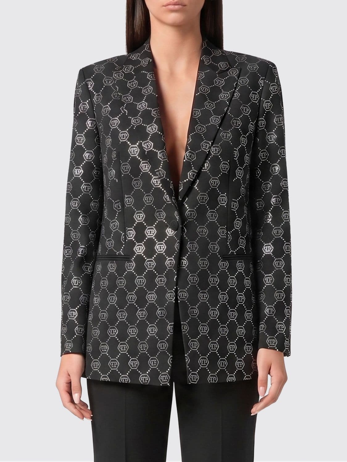 Philipp Plein Single Breasted PP Blazer with All Over Crystals