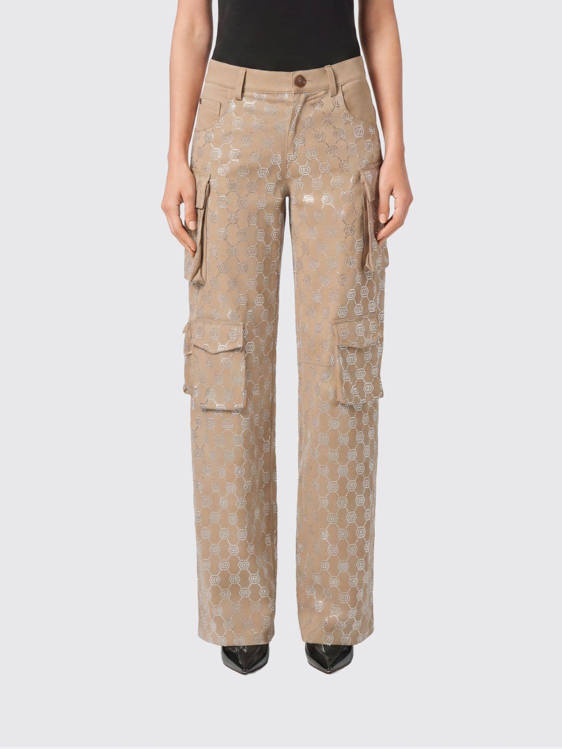 Philipp Plein Cotton Cargo Trousers with Rhinestones