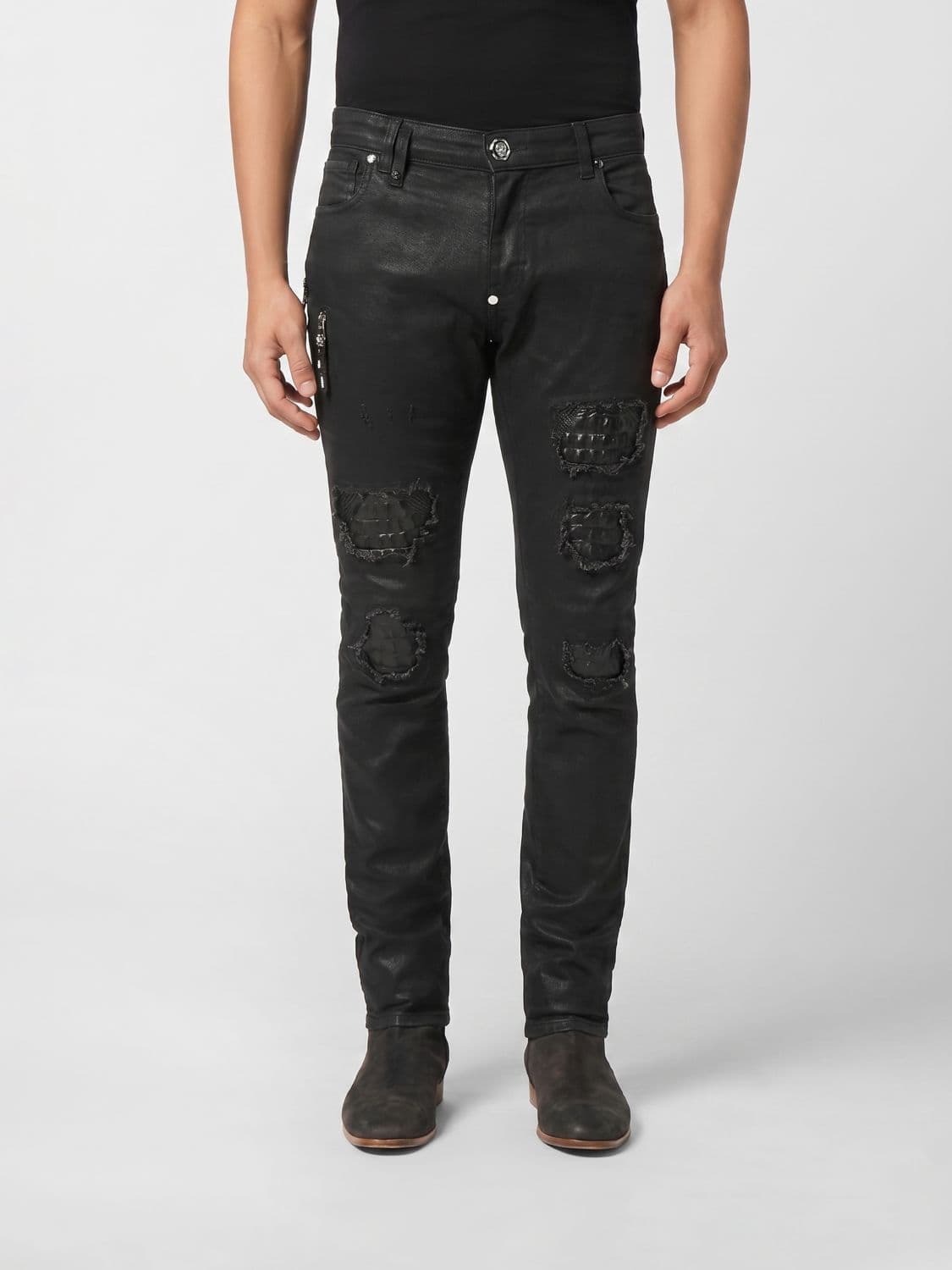 Philipp Plein Skinny Fit Jeans in Distressed Denim