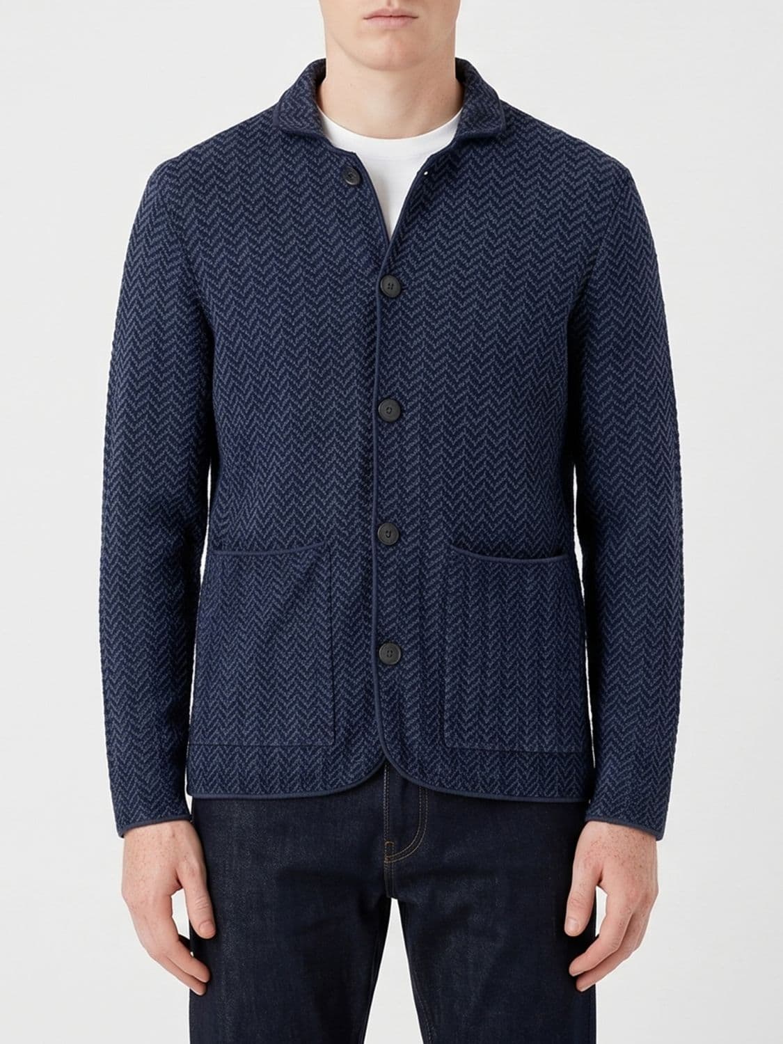 Giorgio Armani Single-Breasted Blazer in Chevron Viscose
