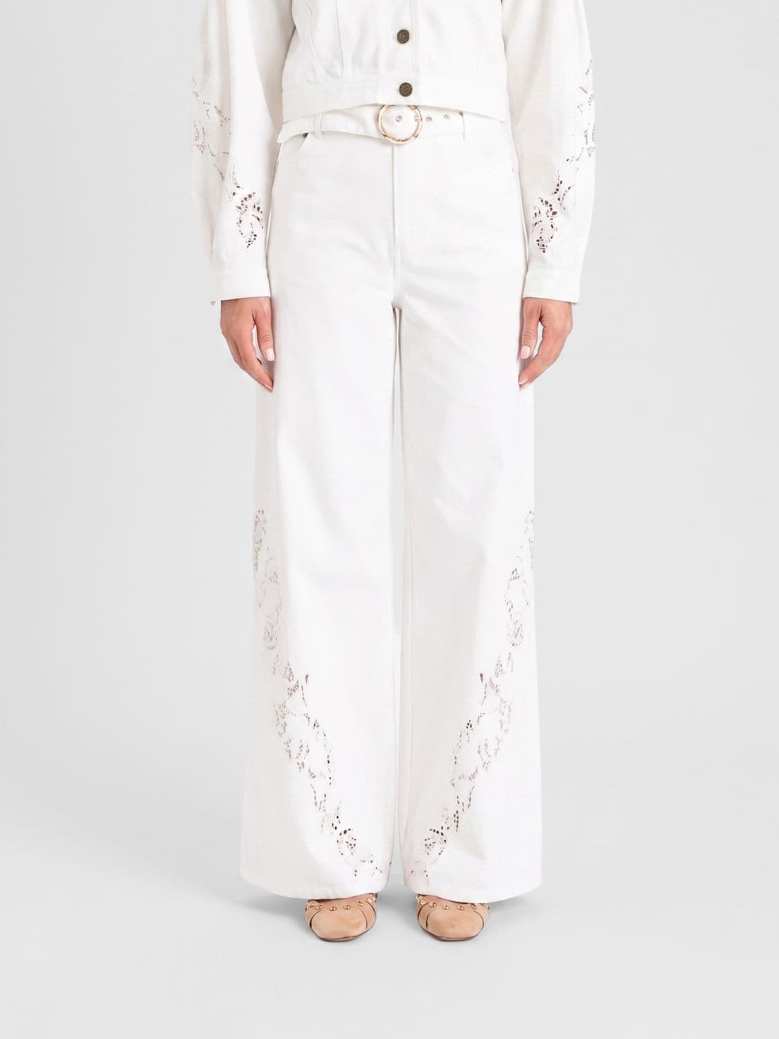 Twinset Cotton Straight Trousers with Lace Inserts