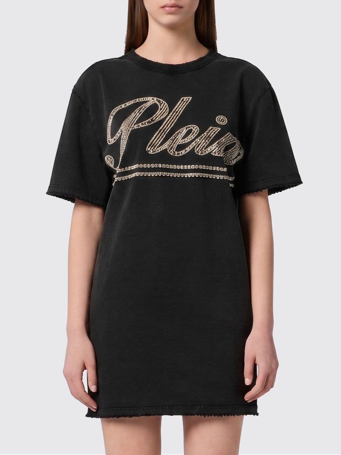 Philipp Plein Cotton Crew-Neck T-Shirt with Rhinestone Logo