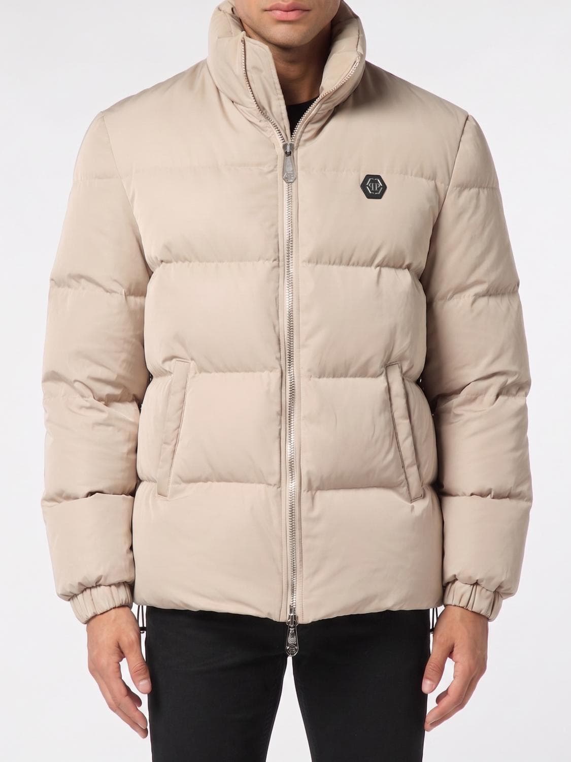 Philipp Plein Nylon Down Jacket with Logo and Slogan