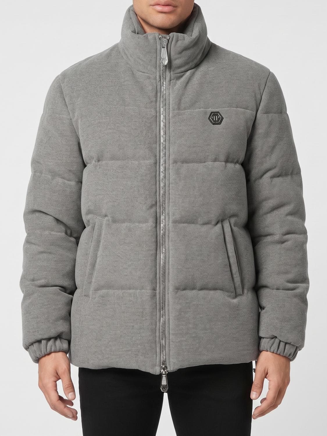 Philipp Plein Wool Down Jacket with Logo and Slogan