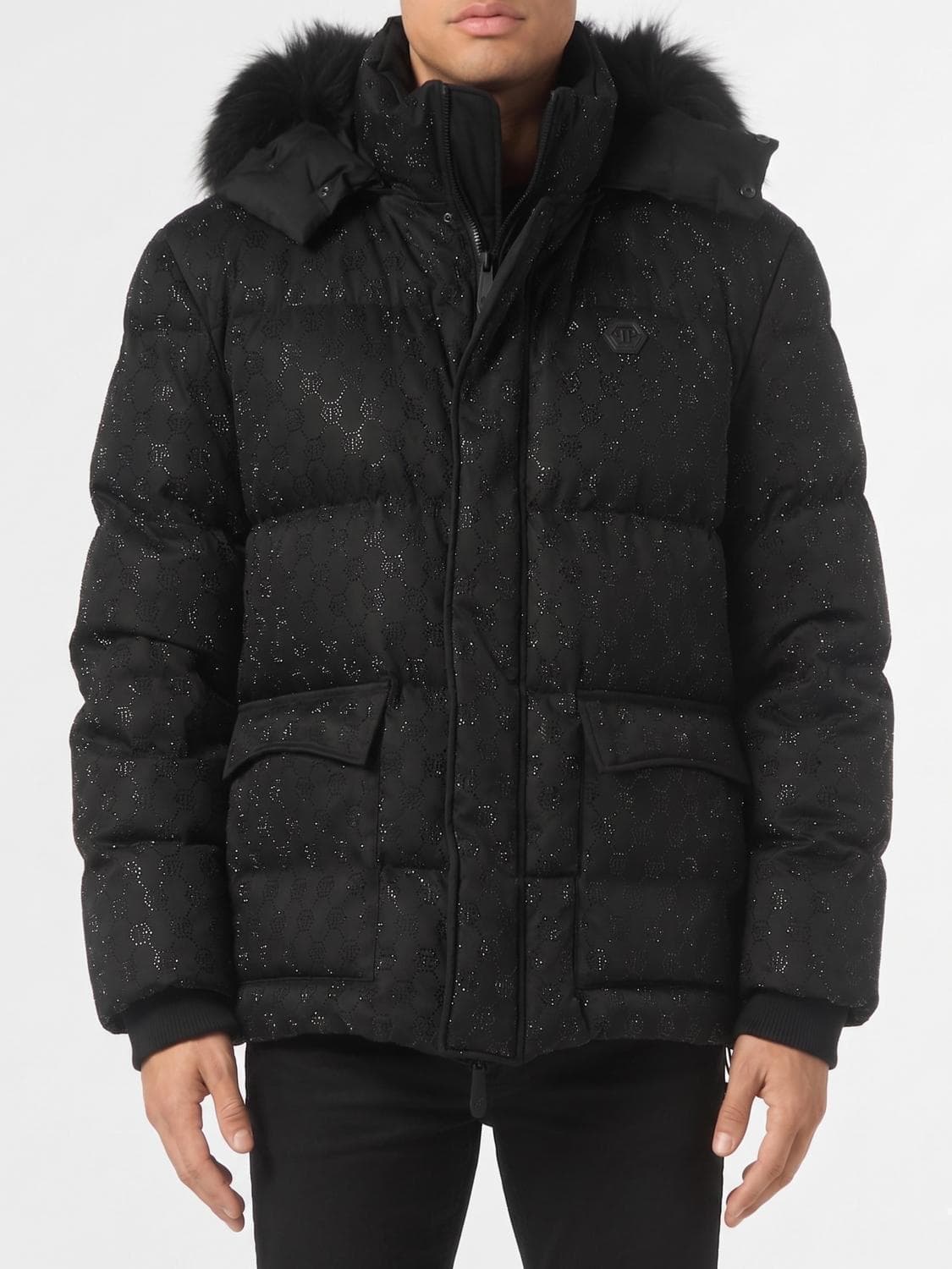 Philipp Plein Monogram Down Jacket with Rhinestones