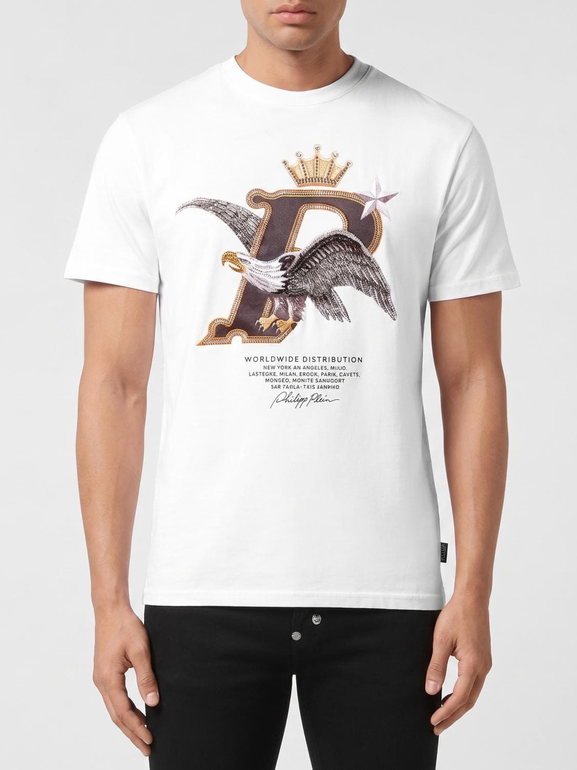 Philipp Plein Cotton T-shirt with Logo and Rhinestones