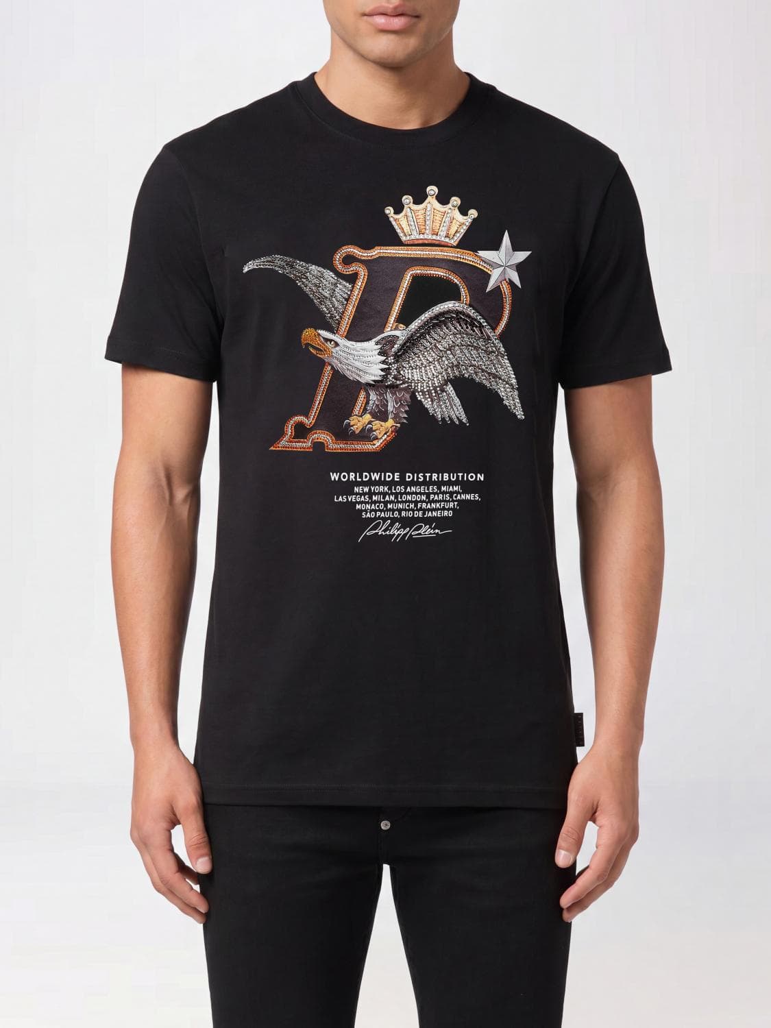 Philipp Plein Cotton T-shirt with Logo and Rhinestones