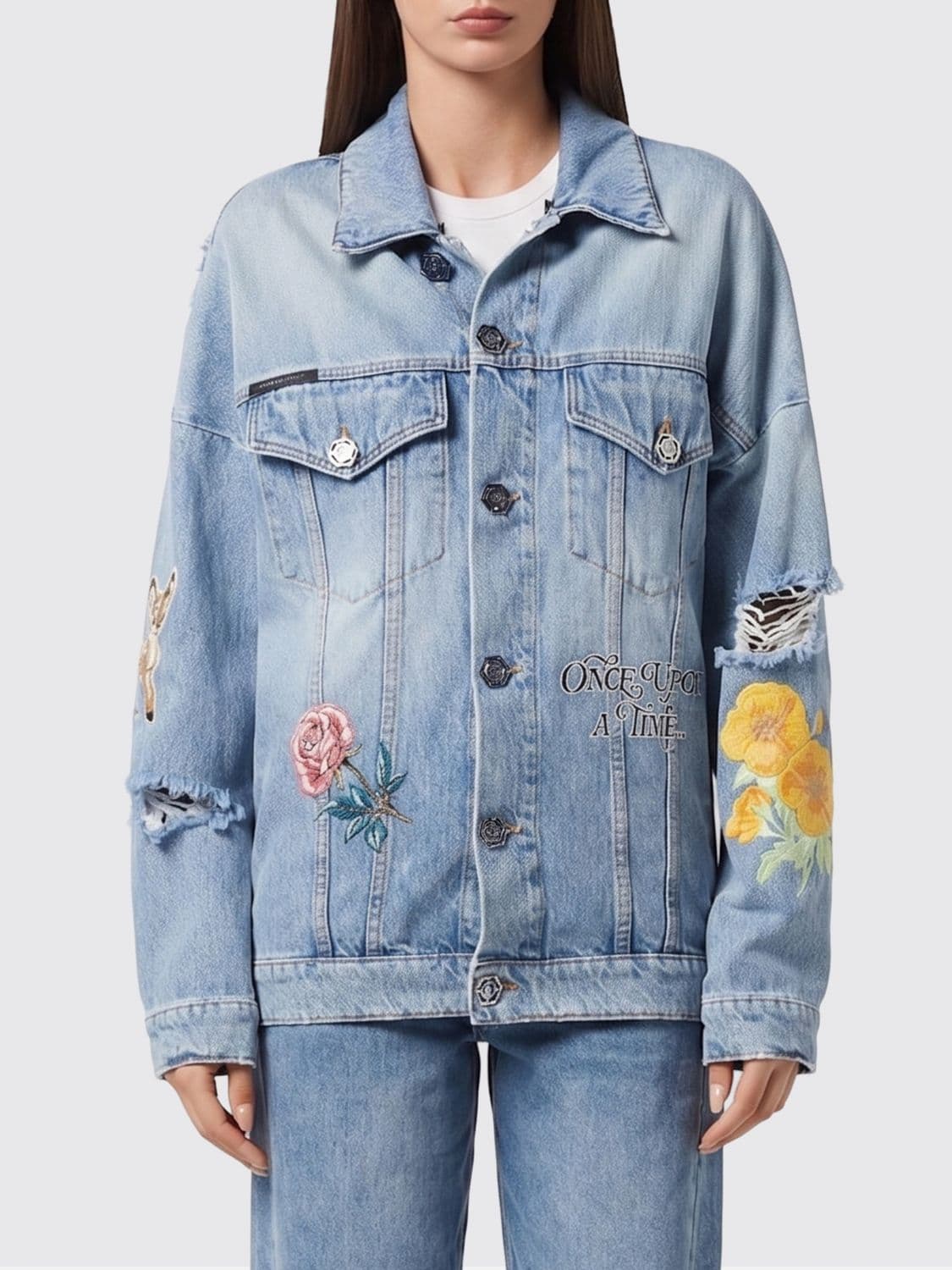 Philipp Plein Printed Cotton Denim Roedge Jacket