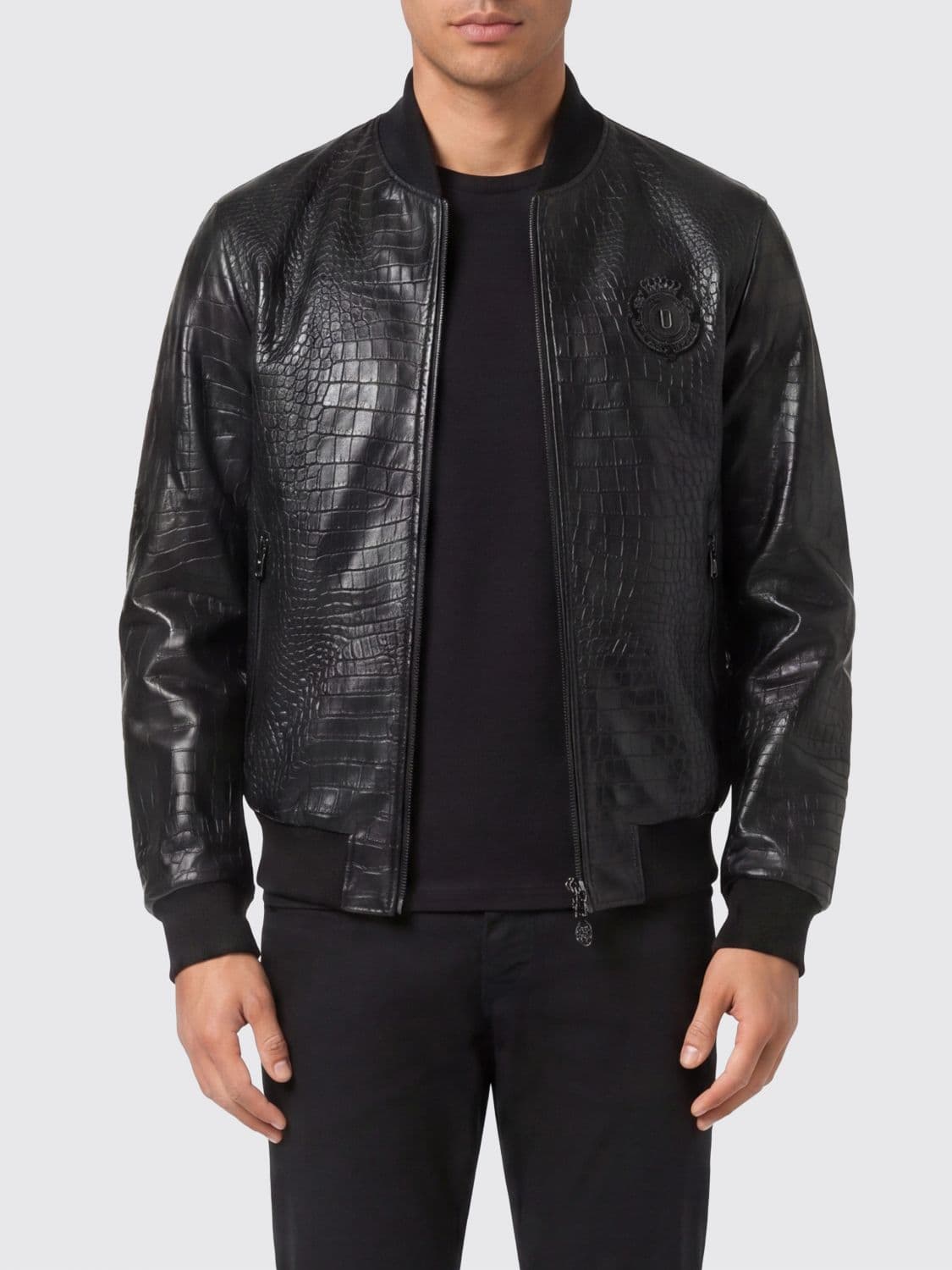 Billionaire Crocodile Print Leather Bomber Jacket