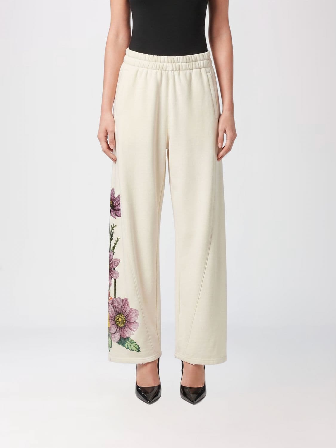 Philipp Plein Cotton Jogging Pants with Floral Embroidery