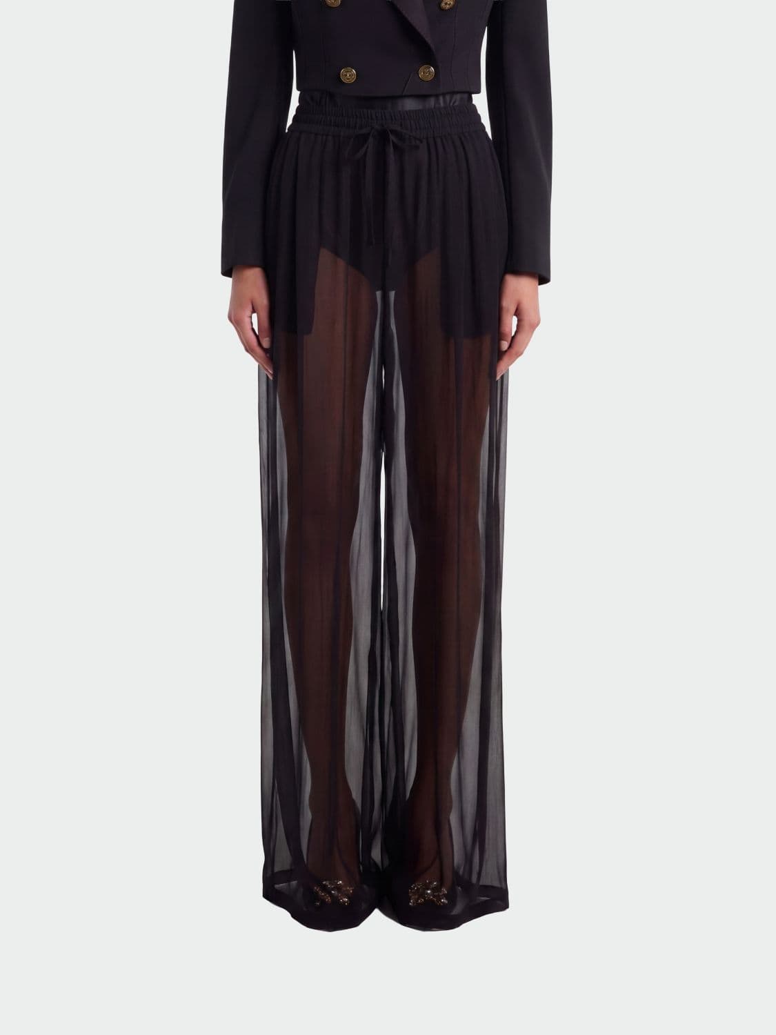 Dolce & Gabbana Silk Palazzo Trousers with Drawstring · 40