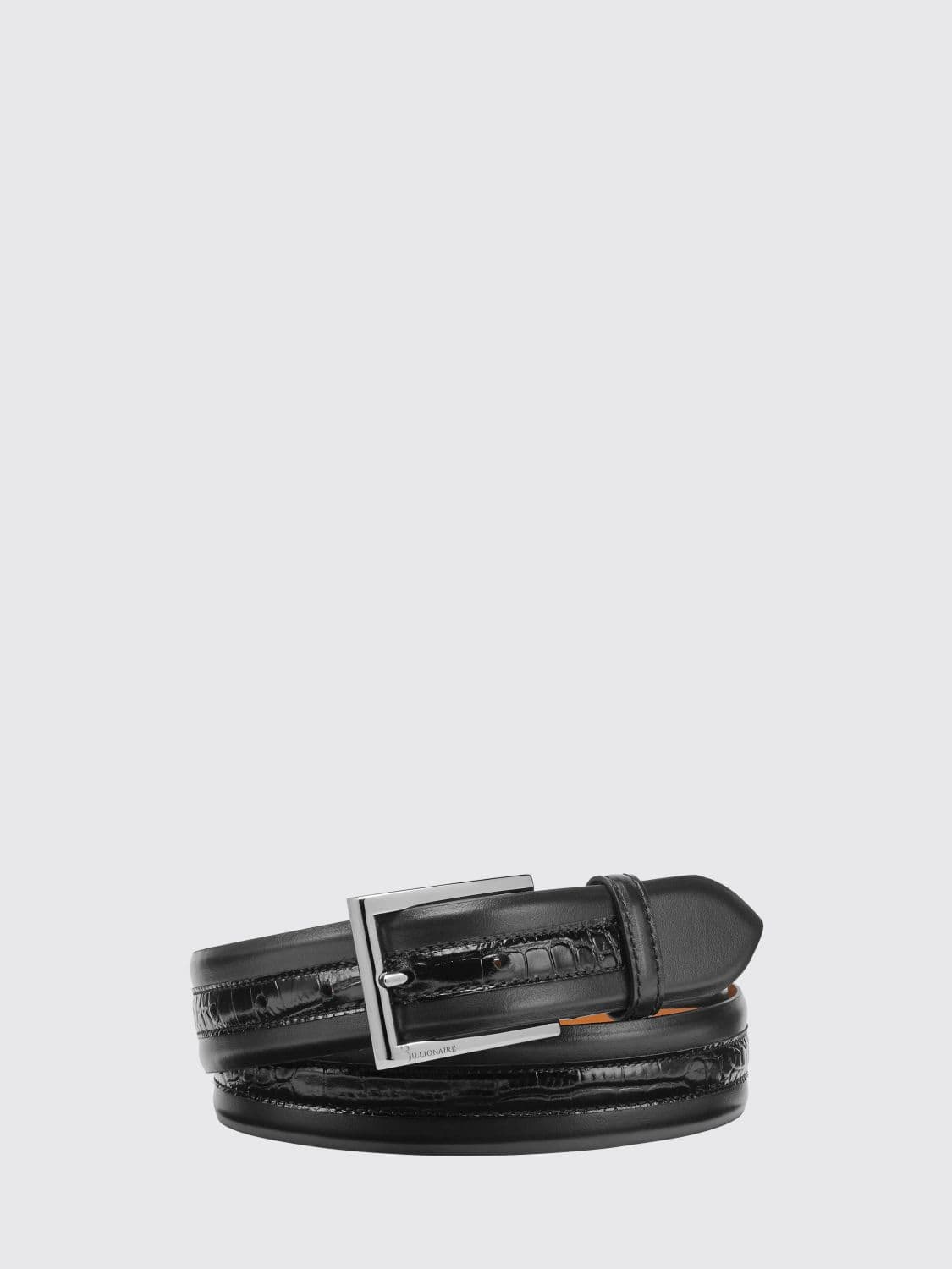 Billionaire Leather Belt with Crocodile Print Details