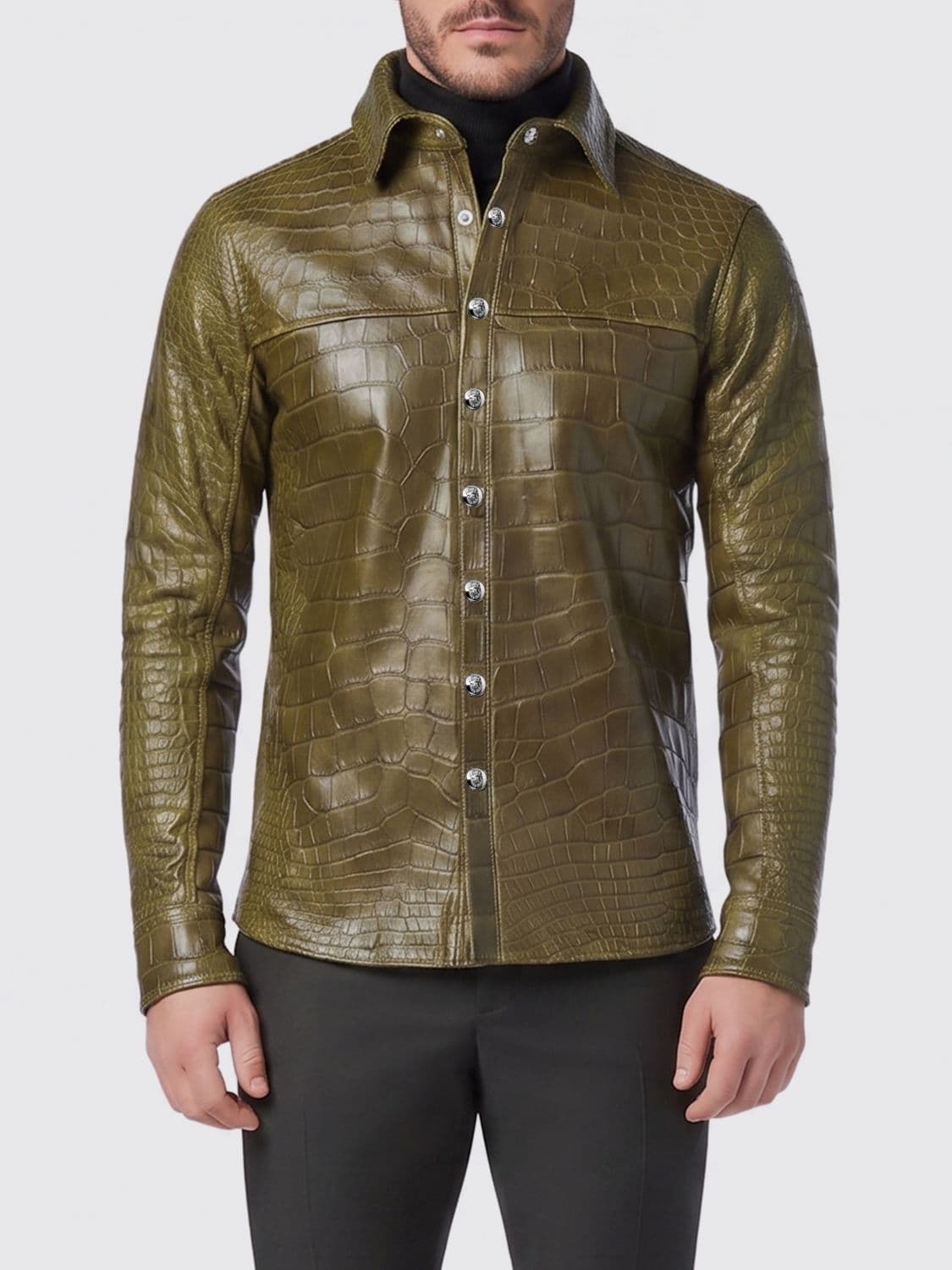 Billionaire Crocodile Print Leather Shirt · 50