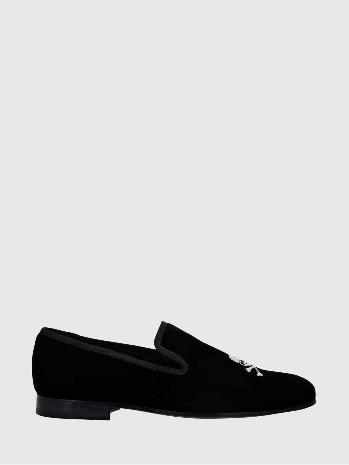 Philipp Plein Velvet Loafers with Embroidered Skull