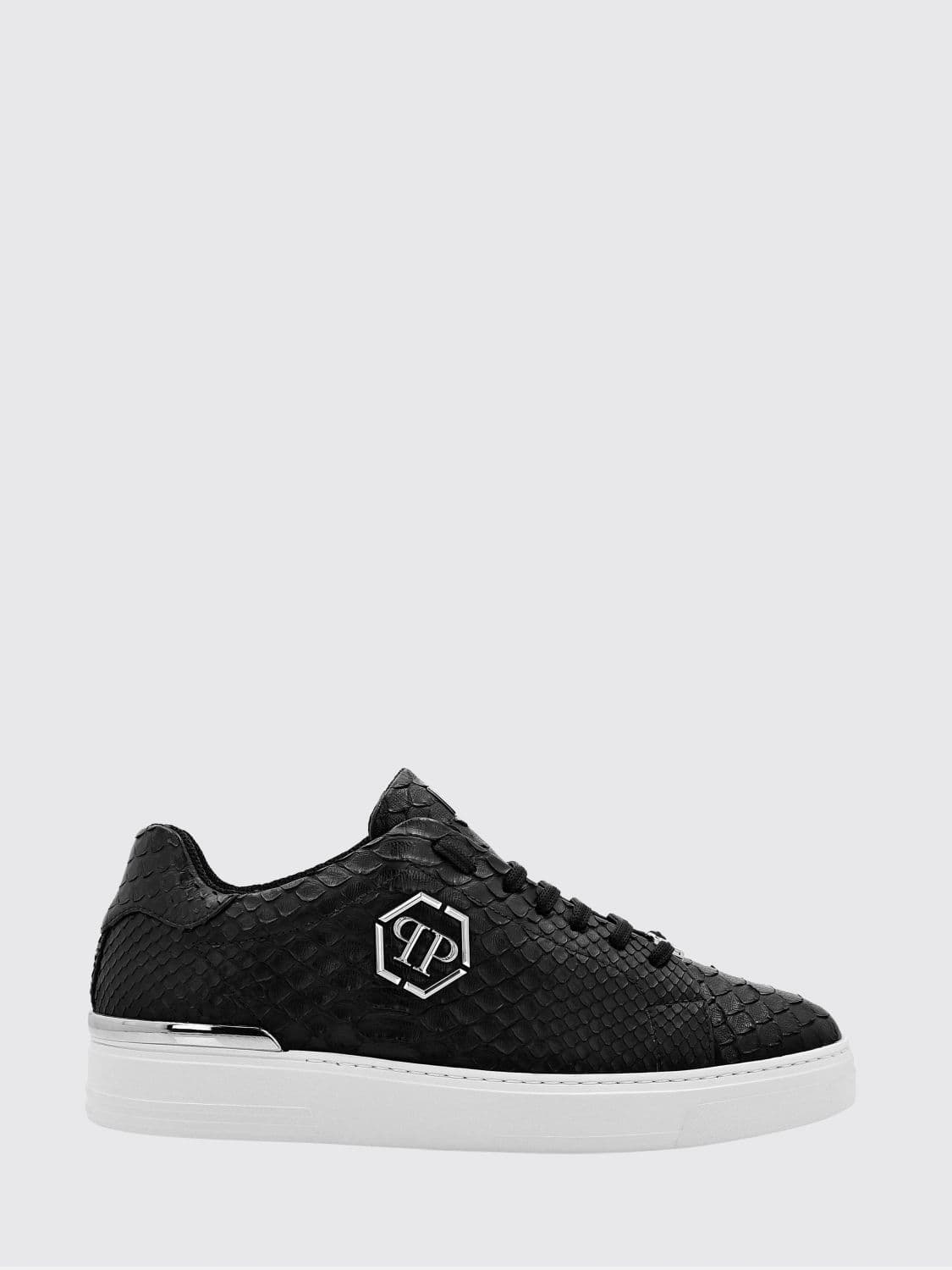 Philipp Plein Python Print Leather Sneakers with Hexagon