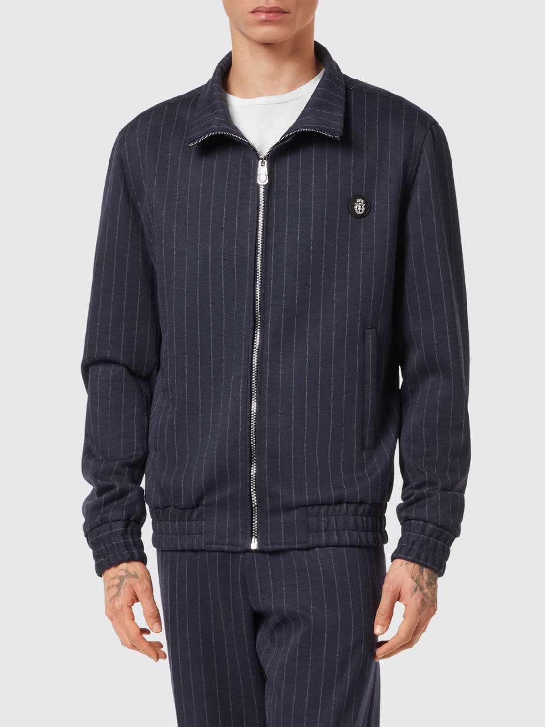 Billionaire Pinstriped Polyester Bomber Jacket