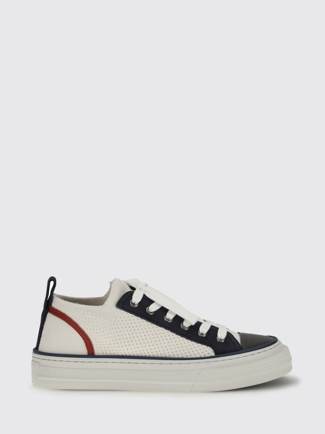 Brunello Cucinelli Cotton Knit and Leather Sneakers with Monile