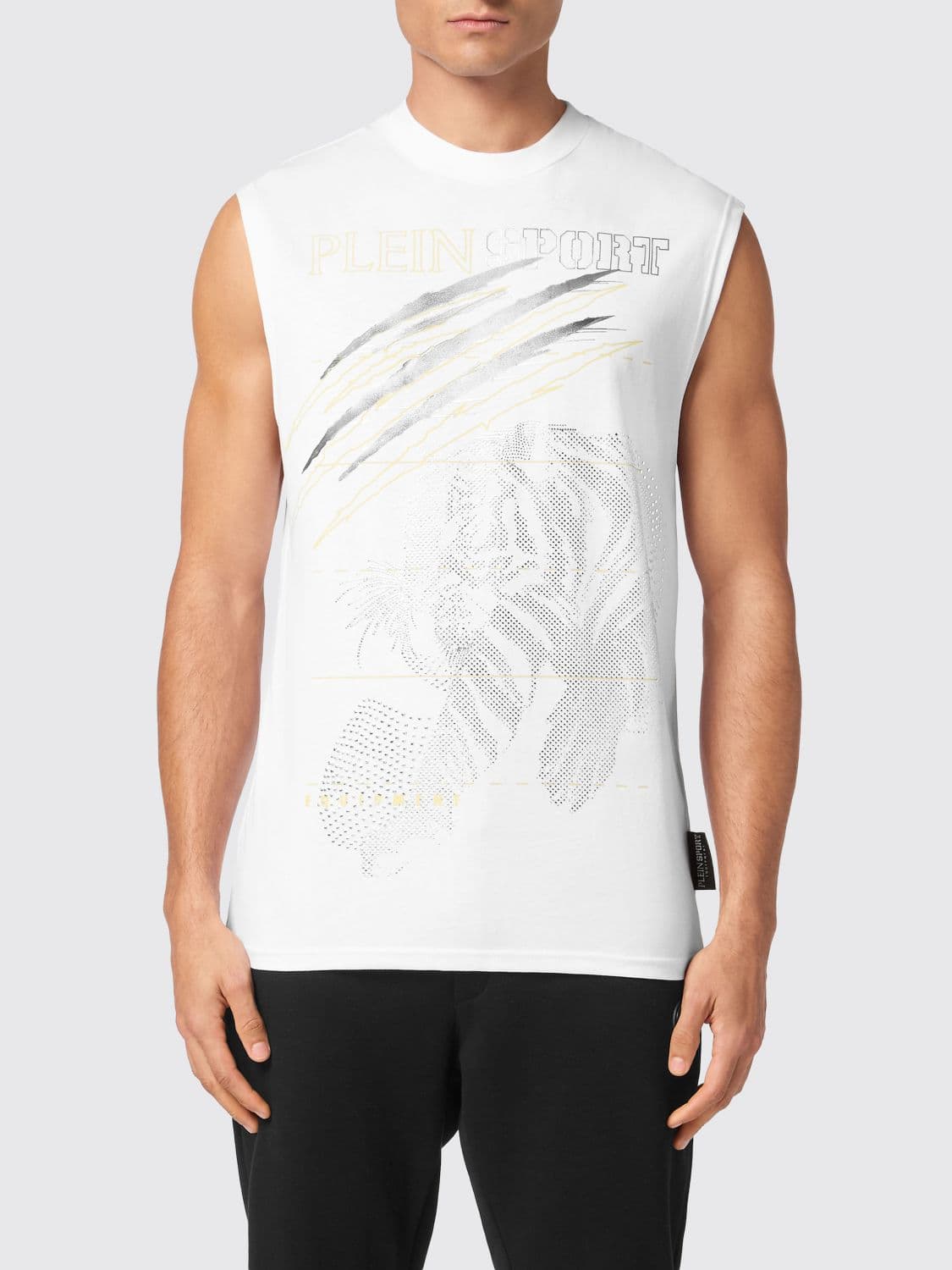 Plein Sport Printed Cotton Tank Top with Rhinestones