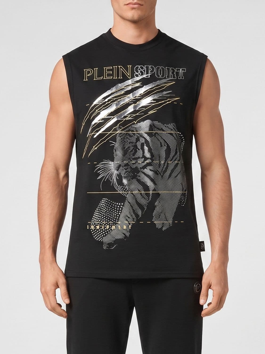 Plein Sport Printed Cotton Tank Top with Rhinestones