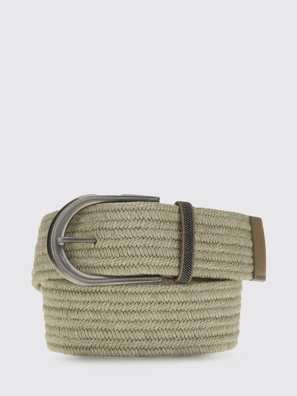 Brunello Cucinelli Woven Linen Blend Belt with Monile