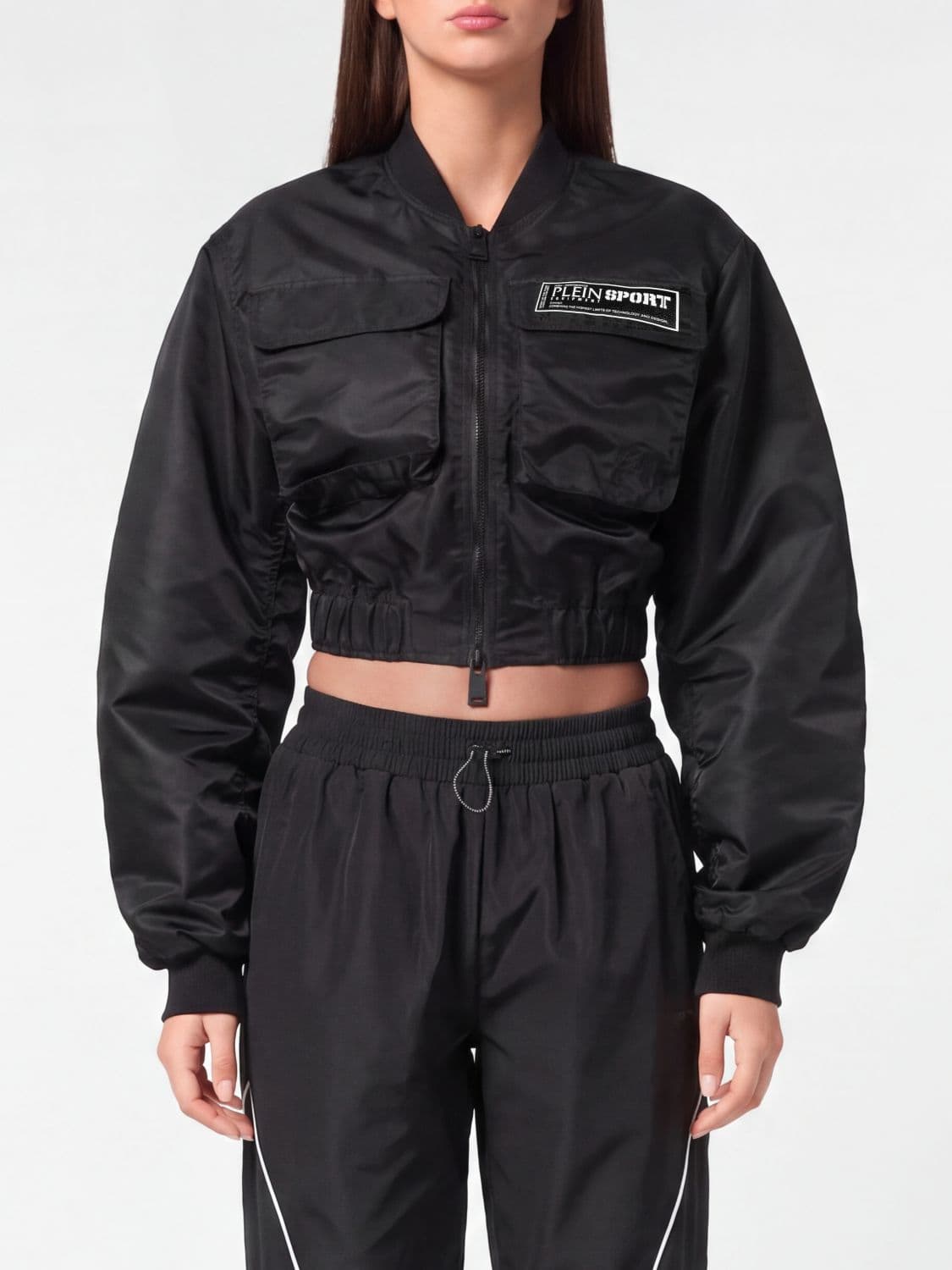 Plein Sport Polyester Crop Bomber Jacket