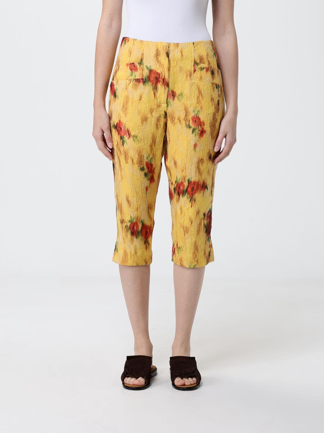 Ganni Floral Print Cotton Cropped Trousers · 38