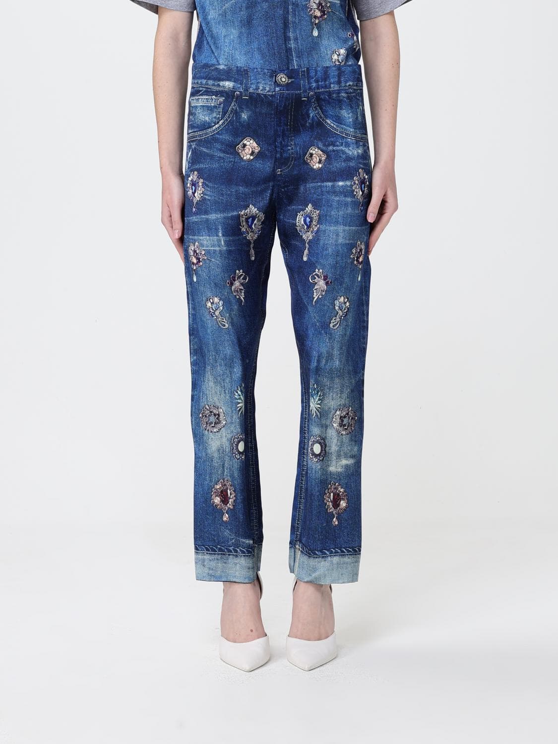 Liu Jo Straight Trousers with Jeans Effect Print · 38