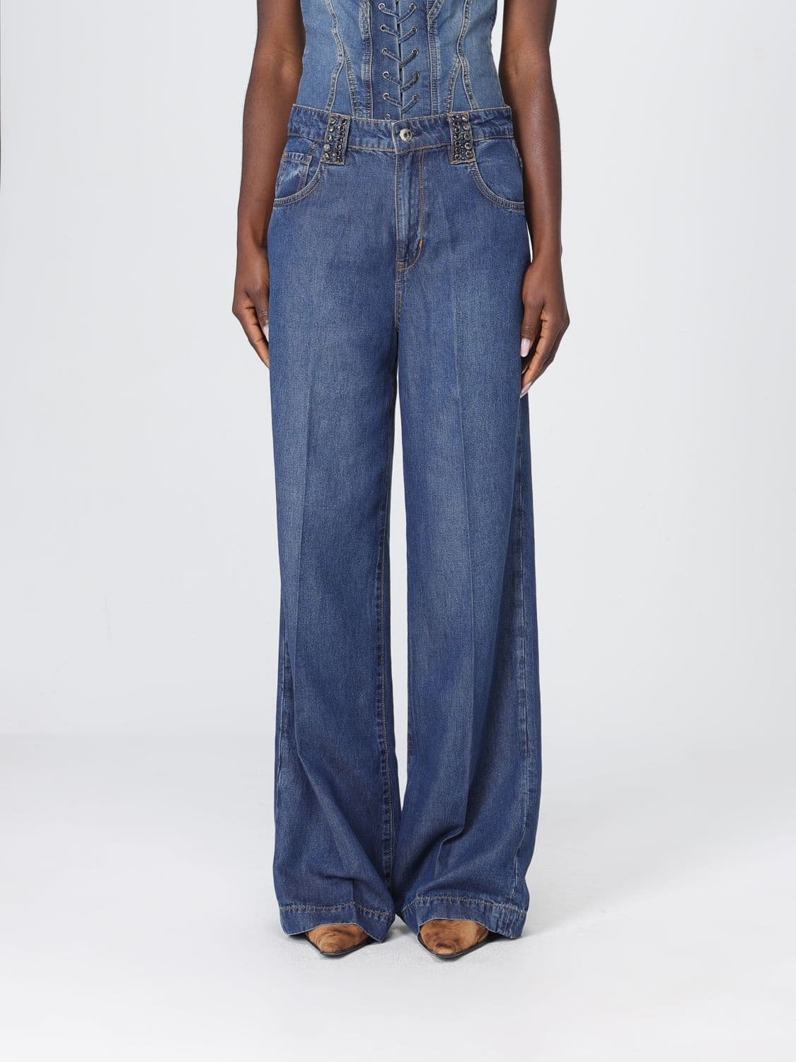 Liu Jo Wide-Leg Jeans in Denim with Rhinestones