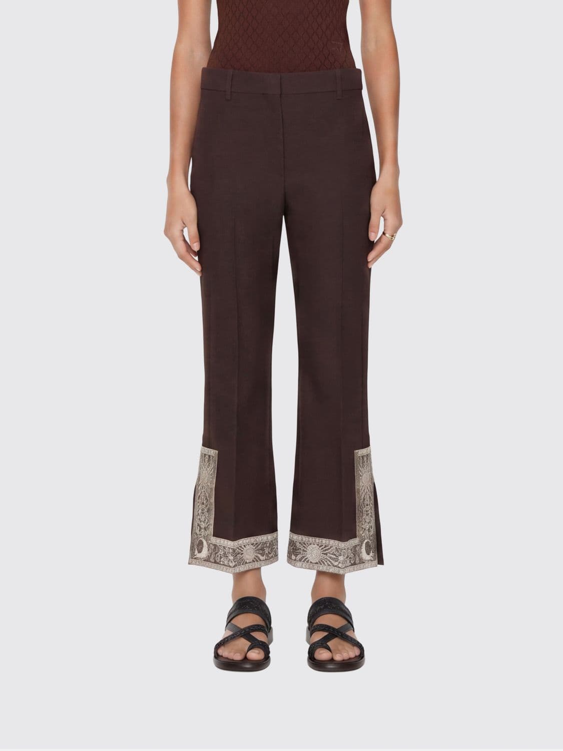 Burberry Wool and Silk Cropped Trousers with Embroidery