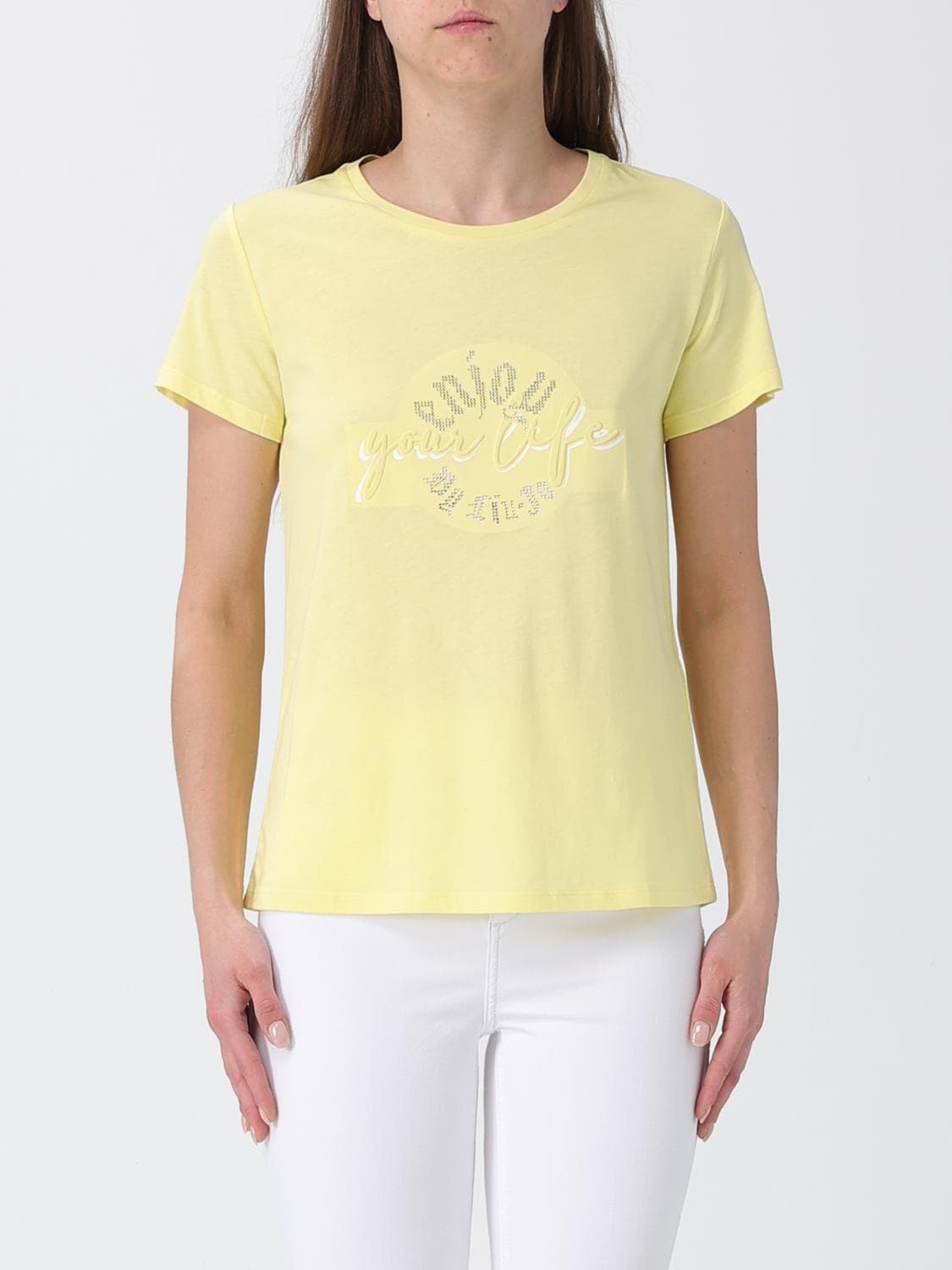 Liu Jo Cotton T-Shirt with Rhinestone Logo