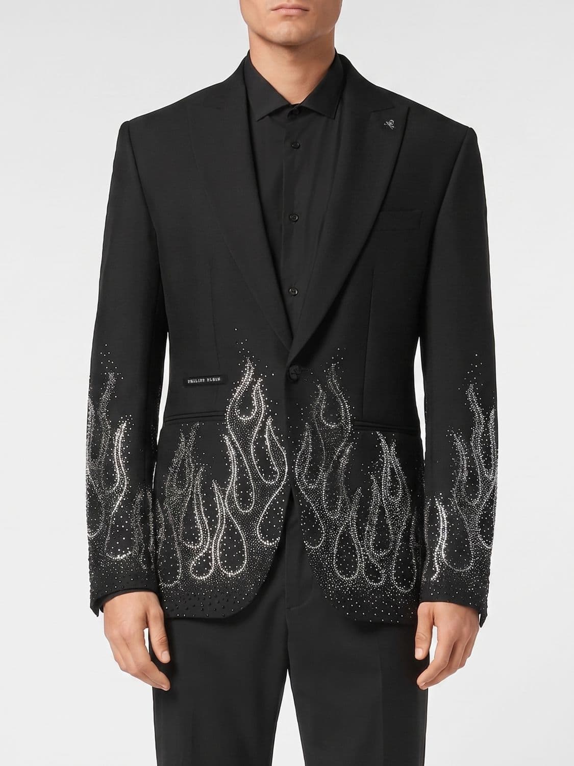 Philipp Plein Blazer with Crystal Flames in Virgin Wool Blend