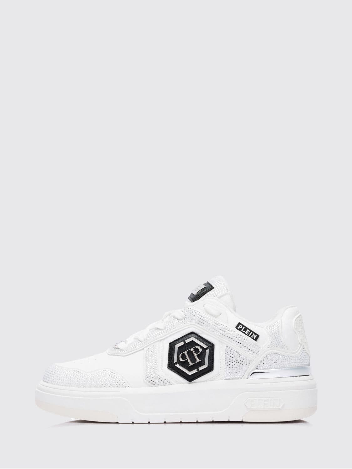 Philipp Plein SK8R Leather Sneakers with Applied Rhinestones