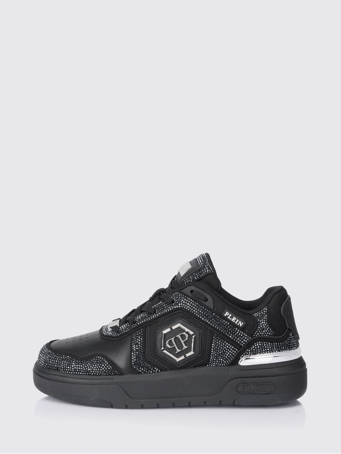 Philipp Plein SK8R Leather Sneakers with Applied Rhinestones