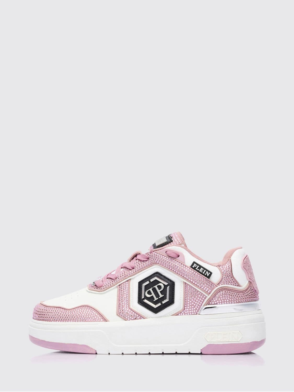 Philipp Plein SK8R Leather Sneakers with Applied Rhinestones