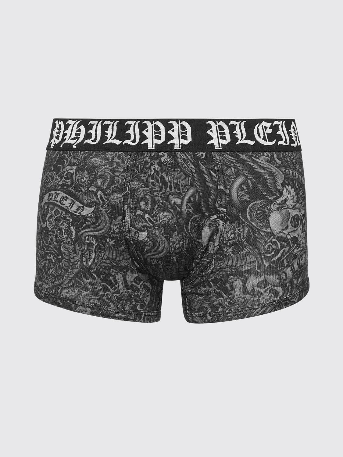 Philipp Plein Stretch Cotton Blend Boxer Shorts with Tattoo Print