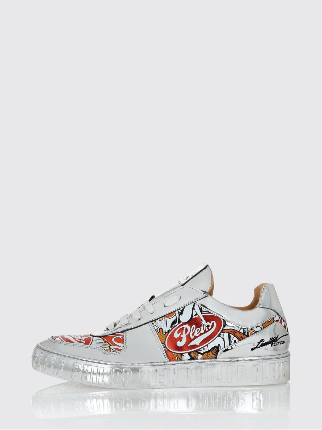 Philipp Plein Laminated Patent Leather Sneakers with Graphic Print