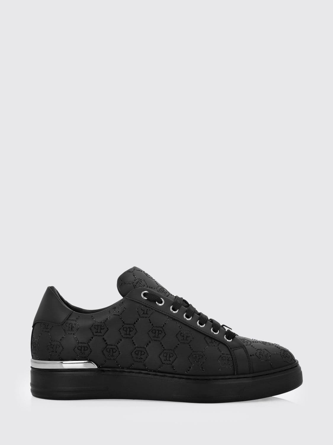 Philipp Plein Leather Sneakers with Rhinestone Hexagon