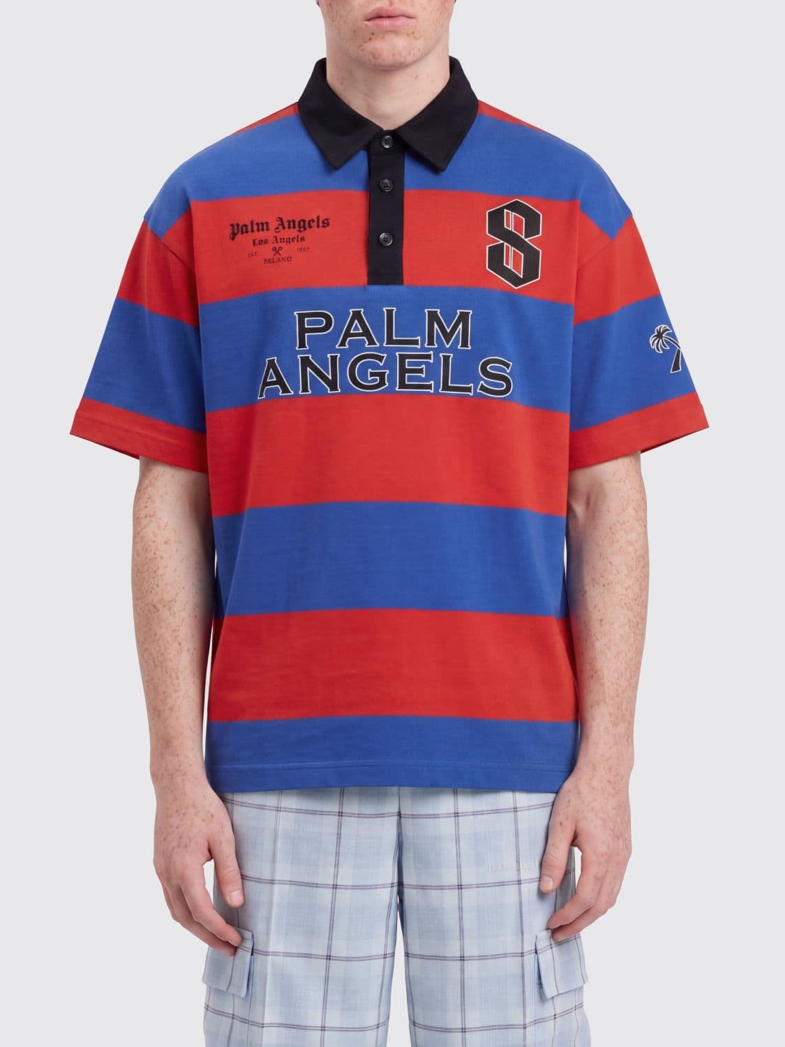 Palm Angels Striped Cotton Polo Shirt with Logo