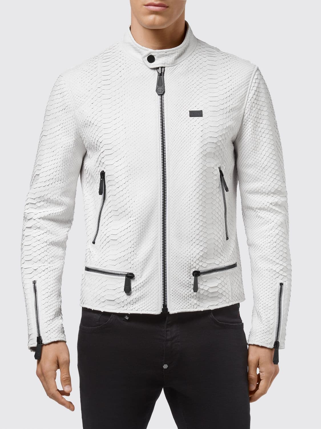 Philipp Plein Snake Leather Biker Jacket