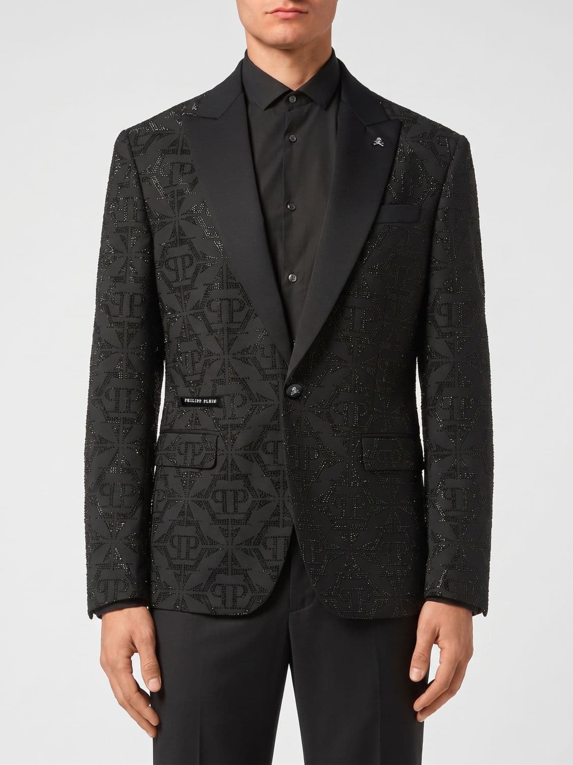Philipp Plein Single-Breasted Wool Blazer with All-Over Crystals