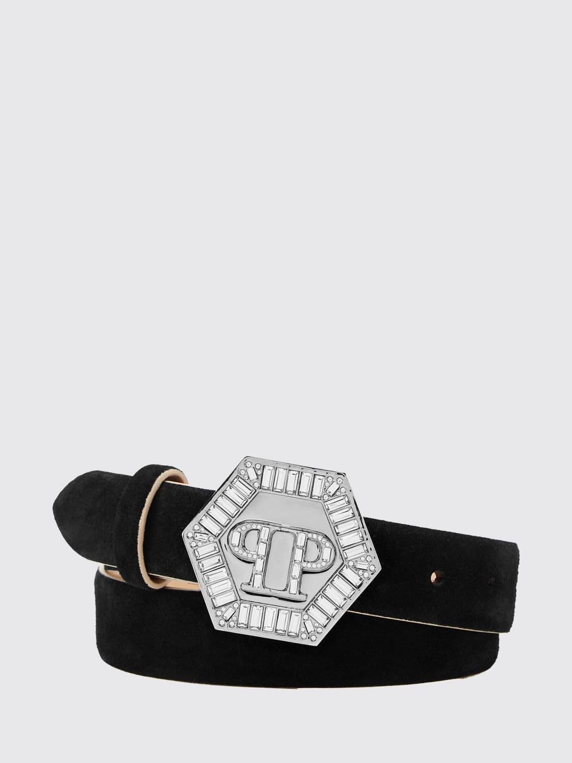 Philipp Plein Suede Belt with Jewel Buckle
