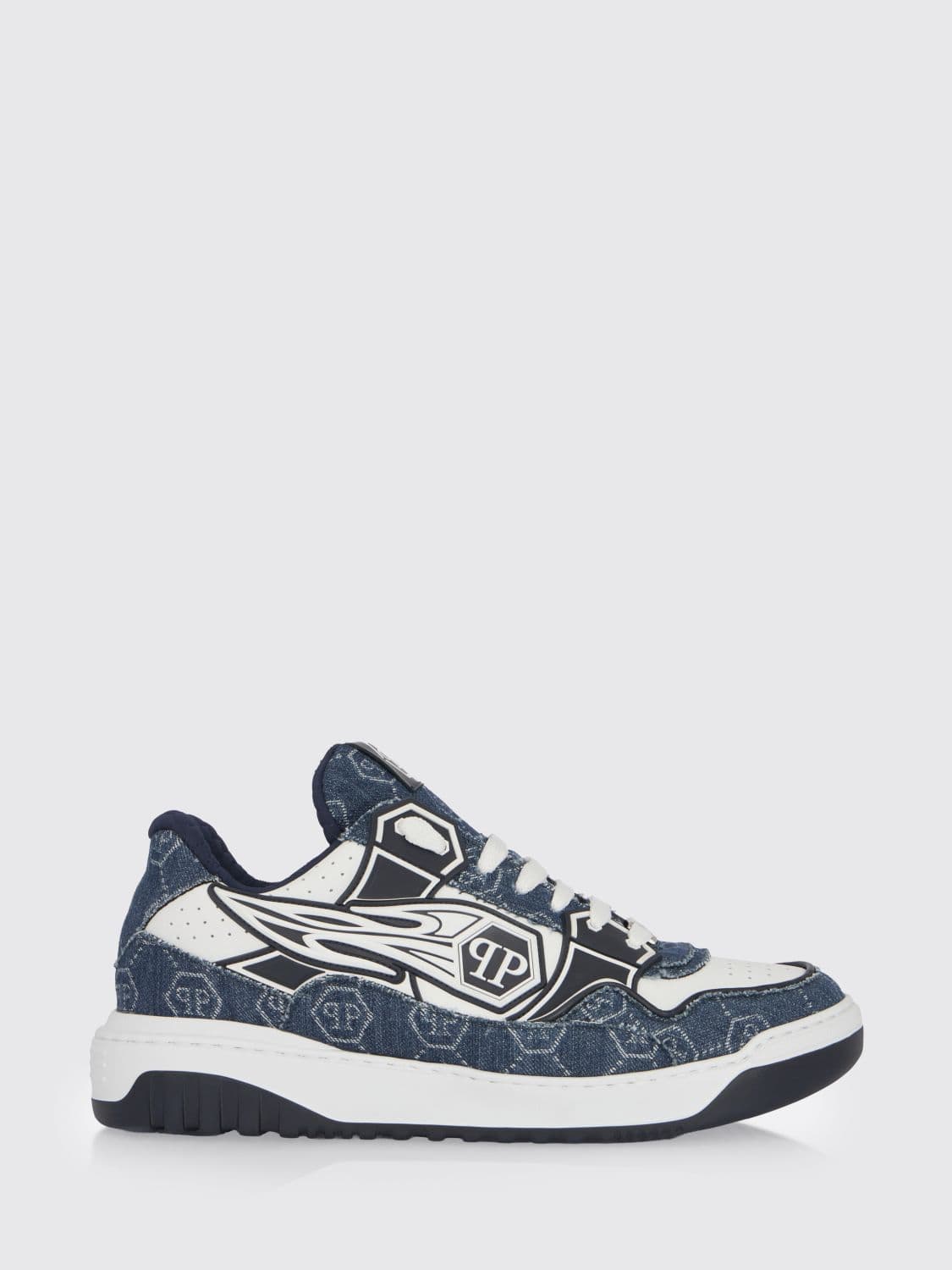 Philipp Plein Moonwalker Denim and Leather Sneakers