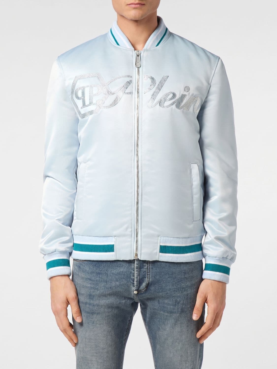 Philipp Plein Satin Bomber with Rhinestone Logo