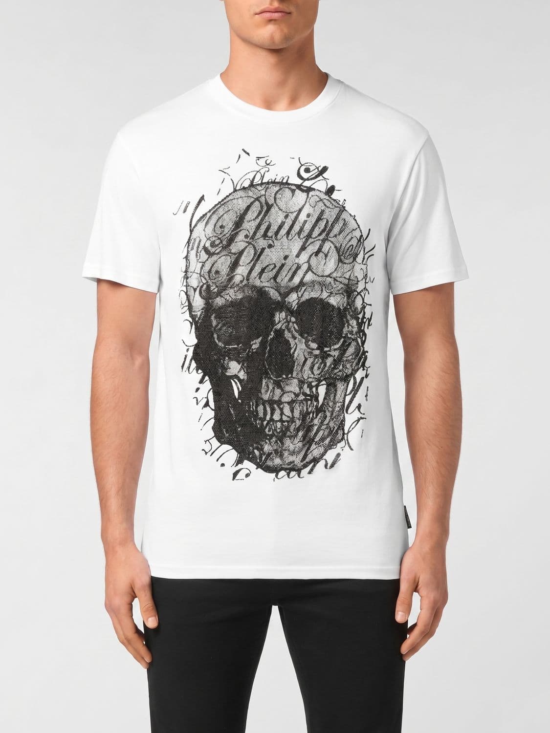 Philipp Plein Skull Cotton T-shirt with Rhinestone Logo