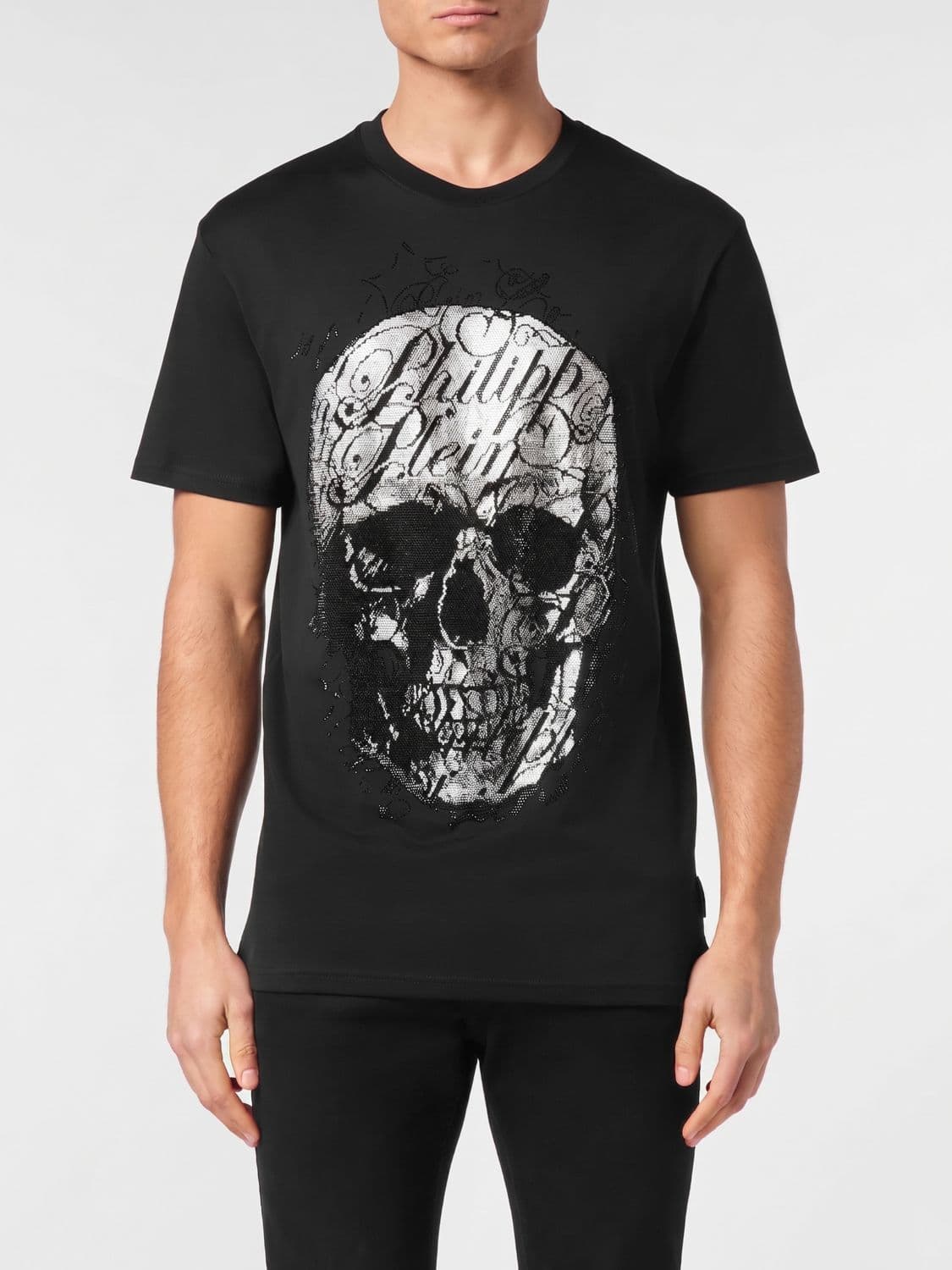 Philipp Plein Skull Cotton T-shirt with Rhinestone Logo